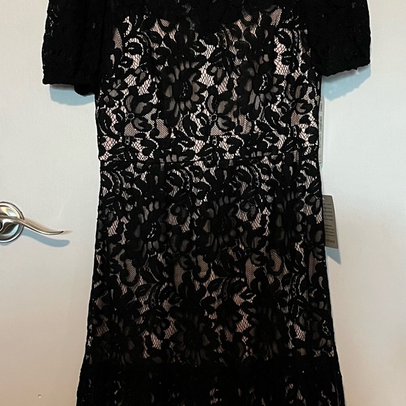 New With Tags - Eliza J Black Lace A-Line Dress with Puff Sleeves - Picture 8 of 11